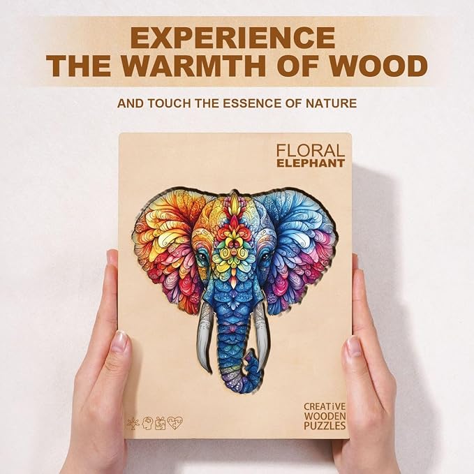 Floral Elephant Puzzles Adults Gifts Wooden 170 Pieces 11.4 * 11in - Image 8