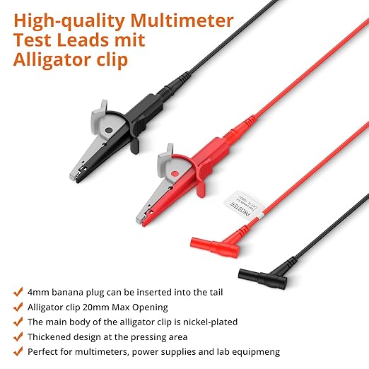 Proster Banana to Alligator Clip - Test Leads CATIII 1000V 10A with Alligator Clip, Insulated Copper Conductors Safety Cables for Multimeter, Electrical, Automotive & Home Testing