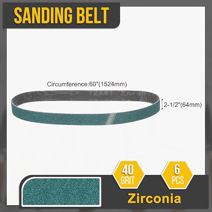 2 1/2 x 60 Inch Sanding Belt, 6 Pcs 40 Grit Zirconia Knife Sharpener Belts Work Sharpening for Belt Sander Knife Carving Tool Metal Working