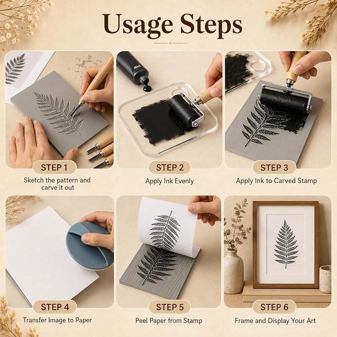Linocut Kit with 3 Blocks, Linoleum Blocks - Image 5