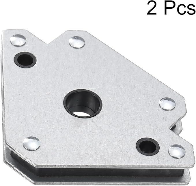 HARFINGTON 2pcs Welding Magnets 55.12 lbs Magnetic Welding Clamp Holder Galvanized Iron Arrow-Shaped Tool 45, 90, 135 Degree with Center Hole for Fixed Angles, Silver Tone