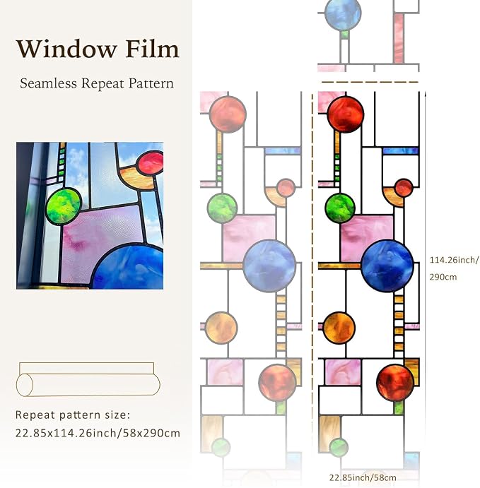 Original Hand Drawn Faux Stained Glass Window Film, Double-Sided Texture Static - Image 4