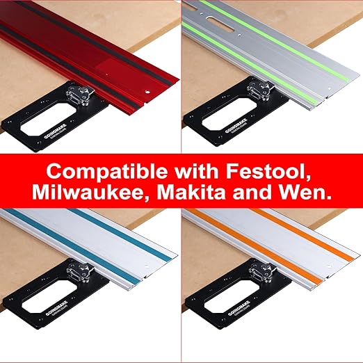 Large Track Saw Square with Positioning Rod and Edge Support,Track Saw Guide Rail Square,90 Degree Right Angle Guide Compatible with Festool,Makita,Milwaukee for Woodworking Cuts