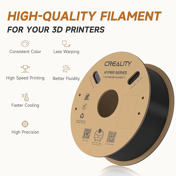 Creality Hyper PLA Filament 1.75mm Black & Grey 2KG, 30-600mm/s High Speed PLA 3D Printer Filament, 2 Pack 1kg Spool(2.2lbs) PLA, Dimensional Accuracy +/-0.02mm, Fit Most FDM 3D Printer