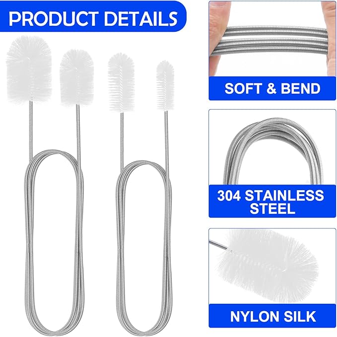6Pcs Flexible Drain Brush 78 Inch Pipe Cleaning Brush 63 Inch drain cleaner brush 59 Inch Hose Brush and 3 Pcs 9 Inch Straw Cleaner Brush for straws Kitchen Sink Plumbing and Shower Drain Tube (White)