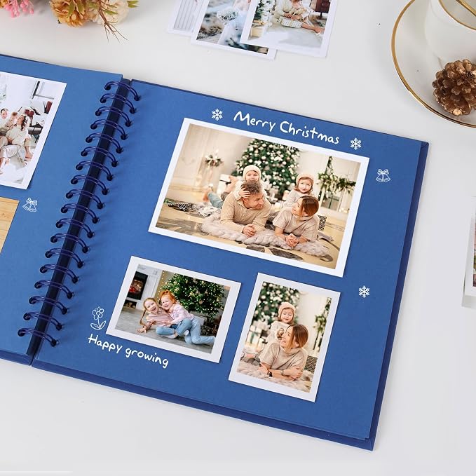 RECUTMS 8x8 Inch Scrapbook Photo Album 60 Pages Hardcover Kraft Paper Blue | - Image 3
