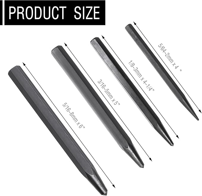 62215 Center Punch Kit, 4-Piece center punch tool set for metal