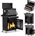 Crownland 5-Drawer Rolling Tool Chest with Wheels, Lockable 2 in 1 Detachable Tool Cabinet wit Drawers and Black Liners, Garage Top Toolbox & Bottom Storage Cart with Side Hooks(Black)