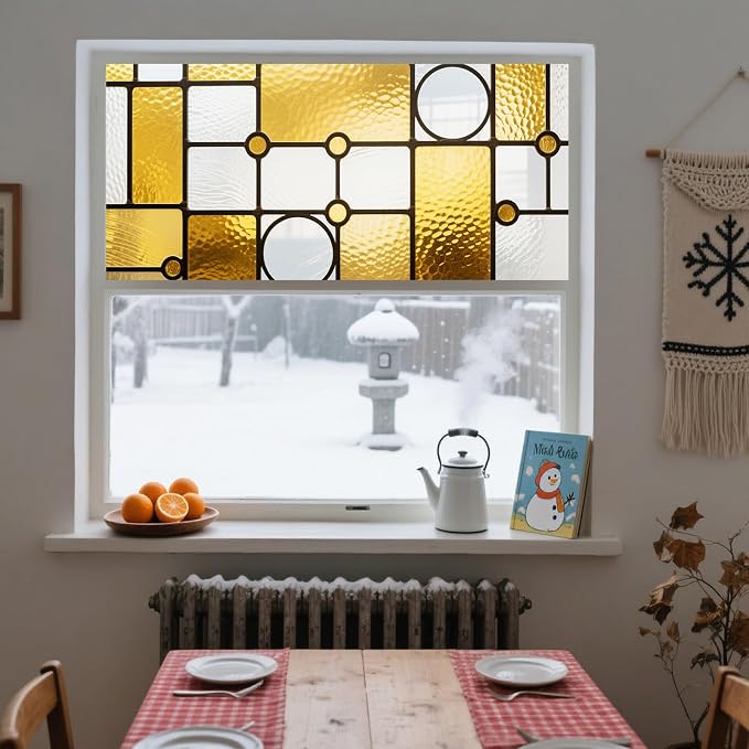 IVN Privacy Window Film Decorative Stained Glass Yellow and White Geometric - Image 8