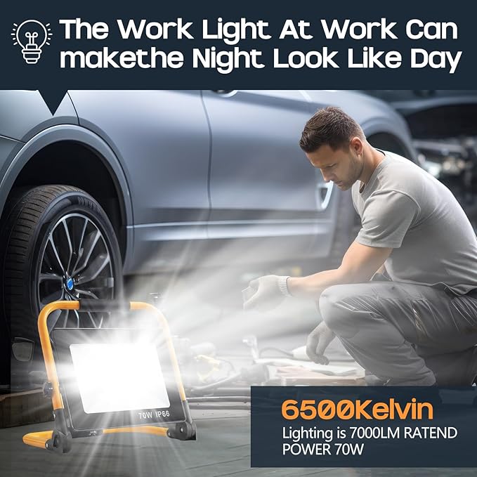 Work Lights with Stand, 1 Head LED Work Light, with Adjustable and Foldable Tripod Stand, Waterproof Lamp with Individual Switch with 6500 Kelvin Color Temperature (1 Adjustable Head)