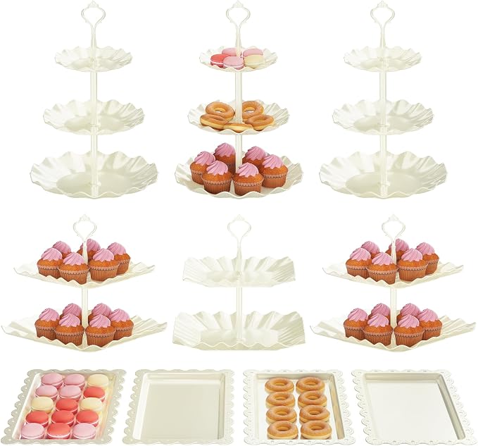 10 Pack Cake Stand Set with 3 x Two-Tier and 3 x Three-Tier Cupcake Stands by PCFCZDESSERTSTANDS