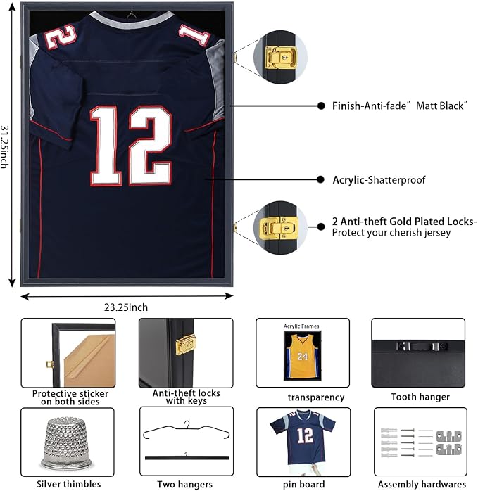 IHEIPYE Jersey Display Frame Case Lockable, Large Sport Jersey Shadow Box - Image 3