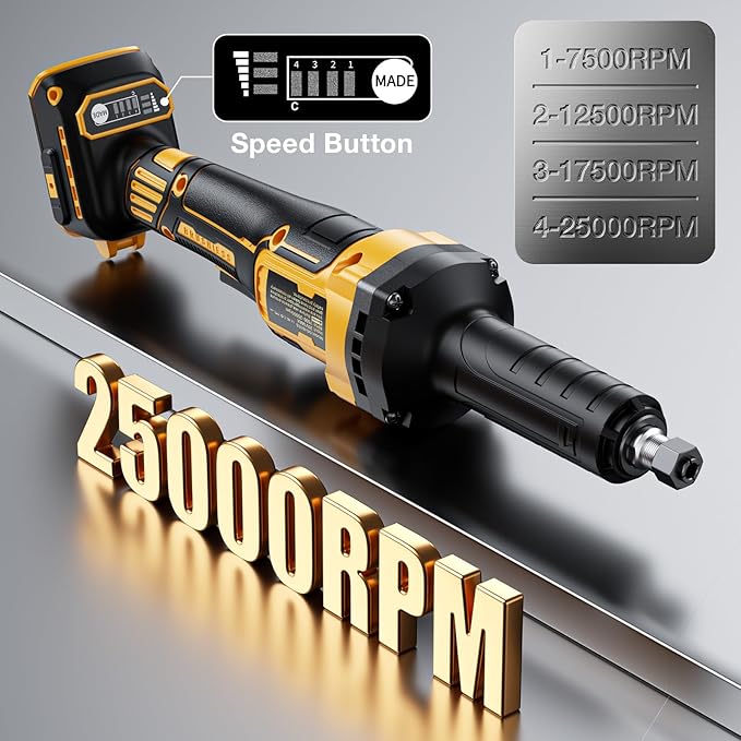 Die Grinder for Dewalt 20V MAX Battery, Cordless Die Grinder with 25000RPM Brushless Motor, 1/4" Precision Collect, Variable Speed Grinder for Metal Wood Grinding Cut Sanding (Battery not Included)