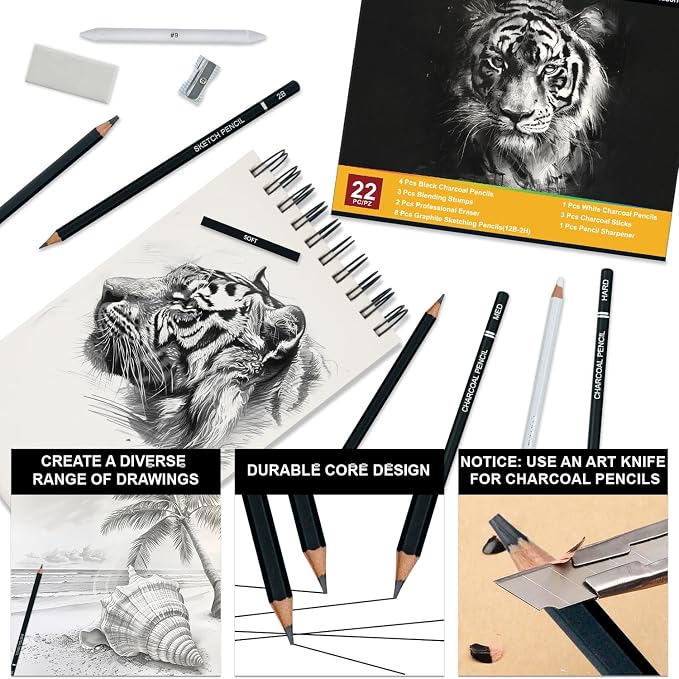 Aenir Charcoal Pencils for Drawing, Professional Drawing Sketch Pencils - Image 4