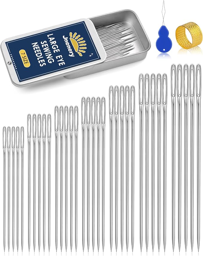 Jnenery Large Eye Sewing Needles, 7 Sizes Stainless Steel Needles by Jnenery