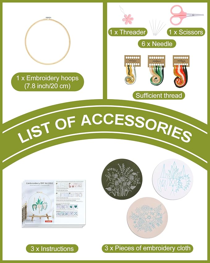 Santune 3 Sets Embroidery Kit for Beginners Needlepoint Cross Stitch Kits for - Image 5