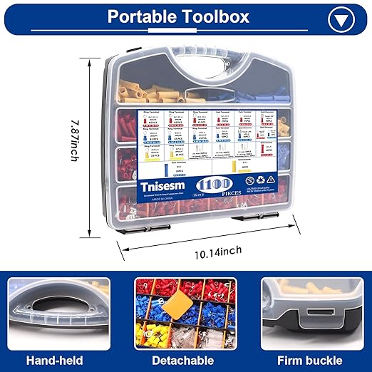 Tnisesm 1100pcs Wire Connectors - Insulated Electrical Wire Terminals with Crimp/Stripping/Cutting Multifunction Wire Crimping Tool 22-10AWG- Ring, Butt, Spade, Fork Connector Kit
