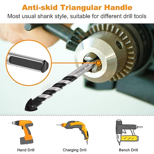 TITGGI 1/4" (10PCS) Masonry Drill Bit Set & Cement Drill Bits, Professional Concrete Drill Bit Set for Glass/Brick/Plastic/Cement/Wood/Tile/Etc, Industrial Strength Carbide Drill Bit Tip