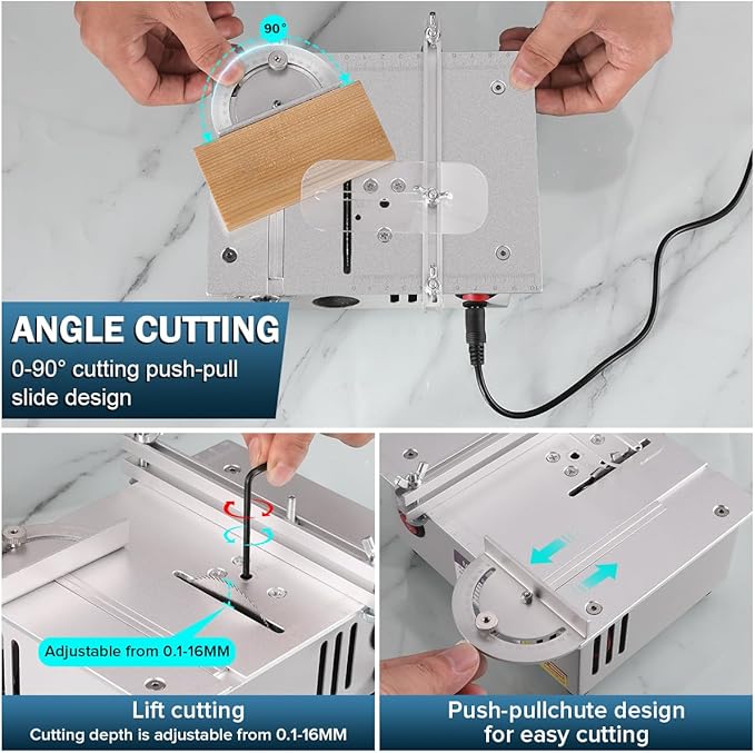 Mini table Saw,mini Table Saws for Crafts, Mini Multi Functional Table Saw, Dual-motor control for cutting, grinding,engraving and drilling.Speed & Angle Adjustable,for Wood/PCB/Acrylic/Plastic