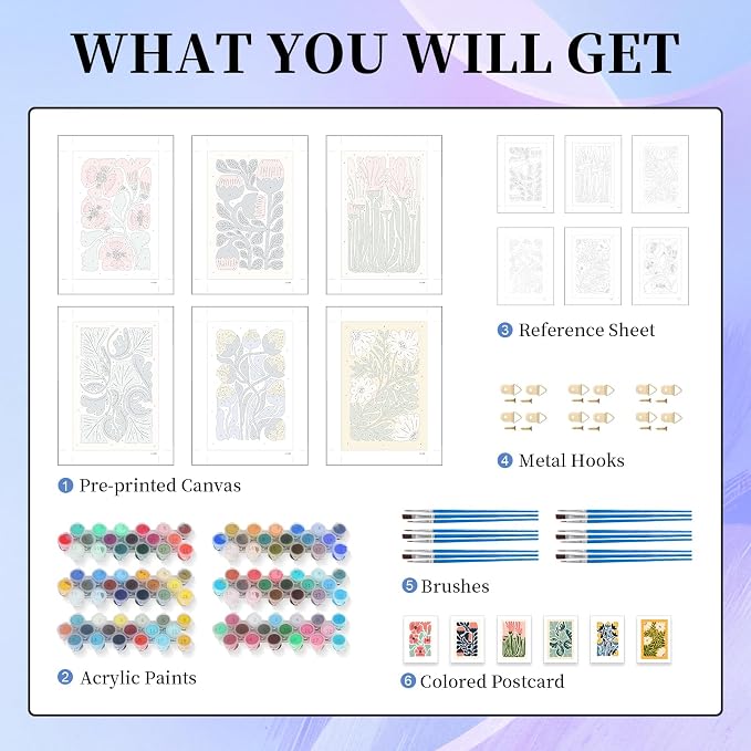 6 Pack Paint by Numbers Kit for Adults Beginner, Flower Adult Paint by Number - Image 5
