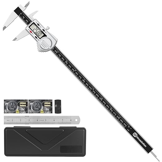 Digital Caliper 12 inch, (ABS) Absolute Scale Caliper, IP54 Caliper Measuring Tool, Inch/MM, Auto-Off LCD Stainless Steel Waterproof Micrometer Vernier Caliper, with Steel Ruler, Silver