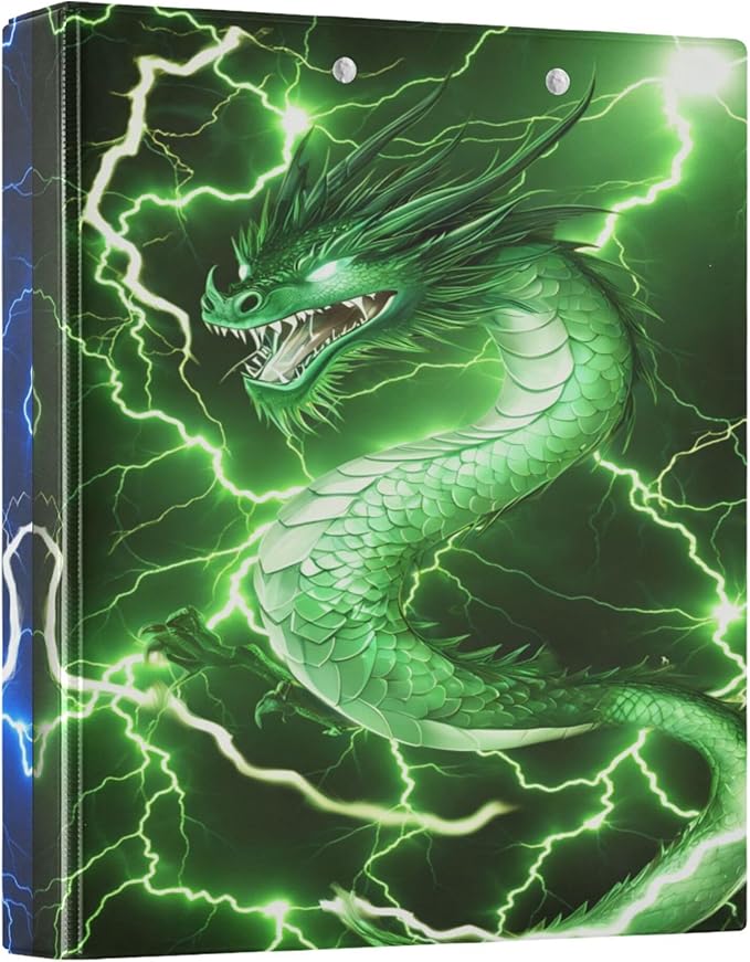Fire Dragon Round Ring Binders 1.5 Inch Dinosaur Red Green 3 Ring Clipboard by Wamika