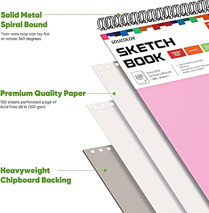 Soucolor Cute Sketch Book 9" x 12" Drawing Paper, 68lb Acid-free paper - Image 3