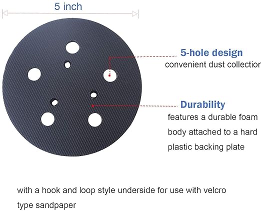 5 Inch Sander Pad for Porter Cable 333 334 Random Orbit Sander - 5 Hole Hook and Loop Pad Replacement 13904 13909 876691