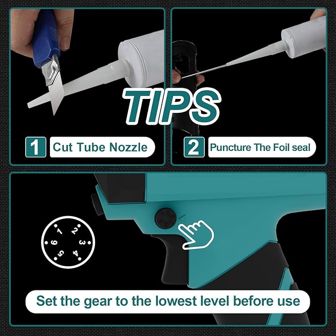 Caulk Gun 20V Auto Retract Drip-Free Caulking Gun with LED 300ml/10oz Silicone Caulking Tool for Filling Sealing 6 Adjustable Speed Electric Caulking Gun Kit with Battery and Charger