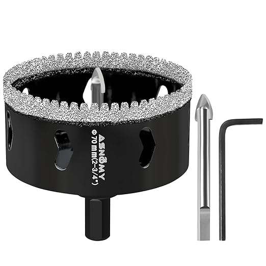 2-3/4 Inch Diamond Hole Saw with Pilot Drill Bit, 2-3/4" Serrated Brazing Tile Hole Saw Diamond Core Drill Bits with Guiding Bit for Ceramic Porcelain Tile Glass Stone Granite Marble
