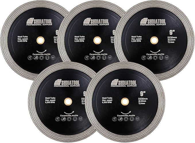 SHDIATOOL Tile Diamond Saw Blades 9-Inches Cutting Disc,Cut-Off Wheel for Dry/Wet Cutting Grinding Ceramic Marble Artificial Stone 180mm(Pack of 5)