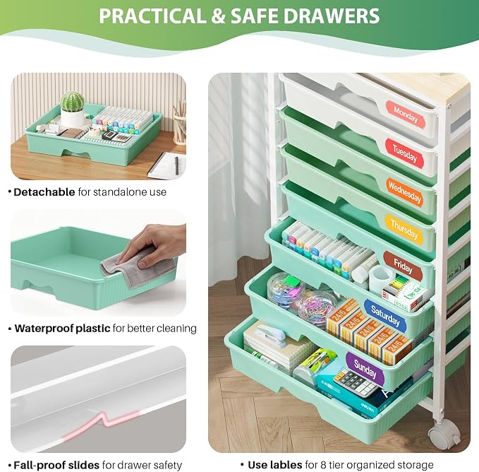 Goovilla Rolling Cart with Drawers, Utility Cart Organizer With 8 Removable - Image 3