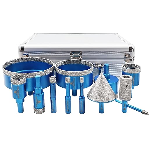 Diamond Core Drill Bit Set - BRSCHNITT Diamond Hole Saw Kit for Porcelain Tile Ceramic Marble Granite Drilling,Triangle Shank Drill（6+6/8/10/20/25/35/50/75/100mm&20finger bit&50chamfer bit）.