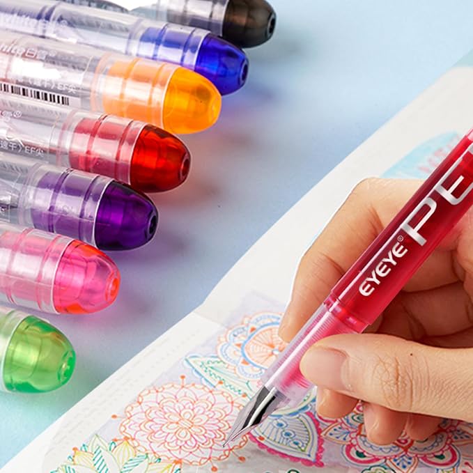EYEYE Fountain Pens for Writing, 9 Pack Assorted Colors Disposable Fountain - Image 5