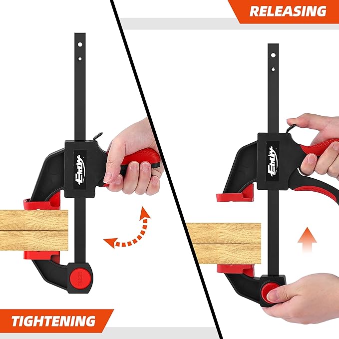 6" Bar Clamps for Woodworking, 4-Piece One-Handed Clamp/Spreader, Light-Duty Quick-Change F Clamp with 170 lbs Load Limit