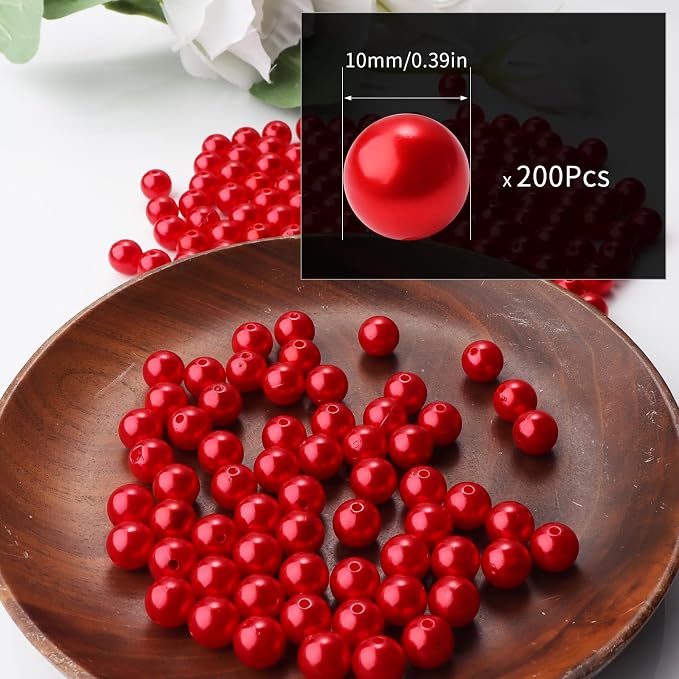 200pcs Red 10mm Pearl Beads - Image 2