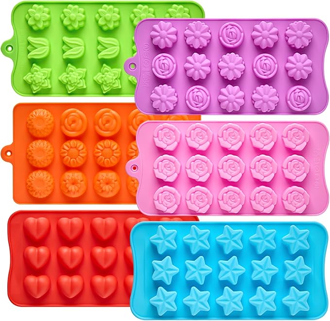 Flower Silicone Molds for Chocolate, 15-Cavity | Include Rose Heart Star Shapes by CLUEWR