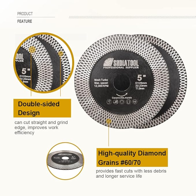 SHDIATOOL Tile Diamond Saw Blades, 9-Inches Cutting Disc,Cut-Off Wheel for Dry/Wet Cutting Grinding Ceramic Marble Artificial Stone 180mm(Pack of 2)