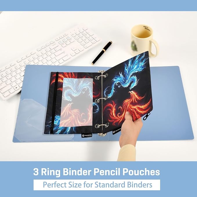 Dragon Phoenix Pencil Pouch for 3 Ring Binder, 2 Pack Waterproof Pencil Bags - Image 4