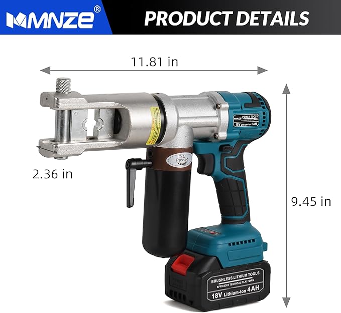 Electric Hydraulic Cable Lug Crimping Tool 8 AWG to 500 MCM Rechargeable Hydraulic Electrical Terminal Cable Lug Wire Crimping Crimper Tool Kits with 11 Dies