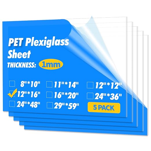 Art3d 5-Pack of 12×16" PET/Plexiglass Sheets, Transparent Clear Flexible by Art3d
