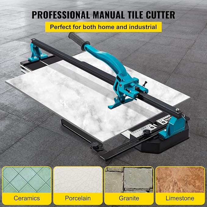 VEVOR Manual Tile Cutter, 24 inch, Porcelain Ceramic Tile Cutter with Tungsten Carbide Cutting Wheel, Infrared Positioning, Anti-Skid Feet, Durable Rails for professional installers or beginners
