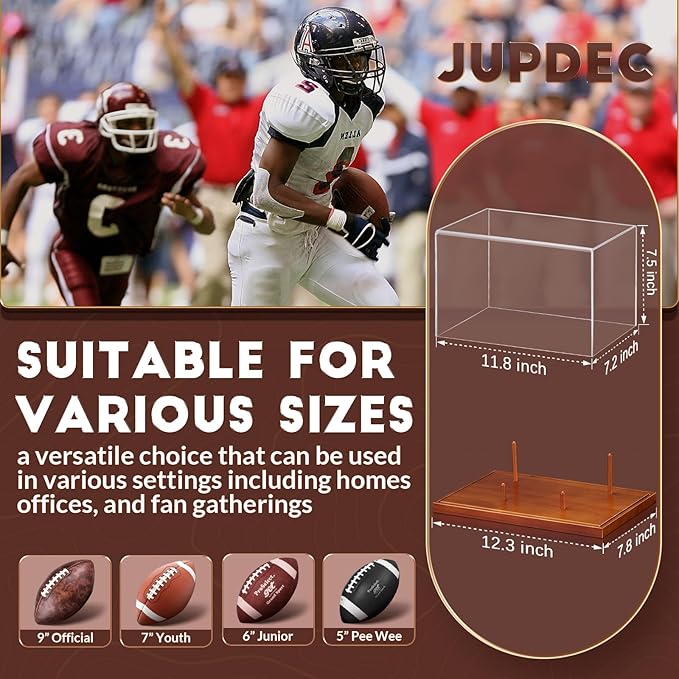JupDec Football Display Case Full Size, Acrylic Clear Box - Image 3