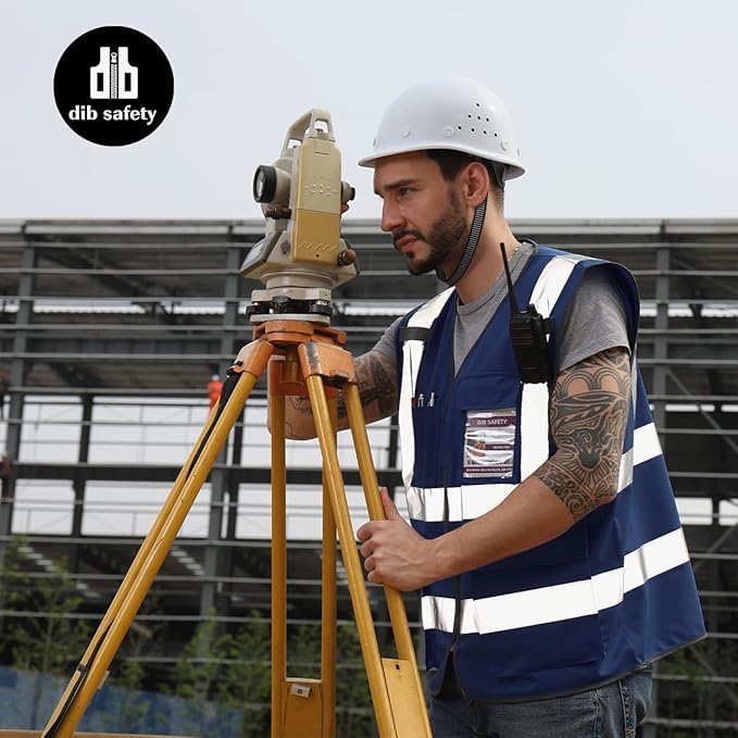 Dib Safety Reflective Vest High Visibility with Pockets and Zipper, Navy L