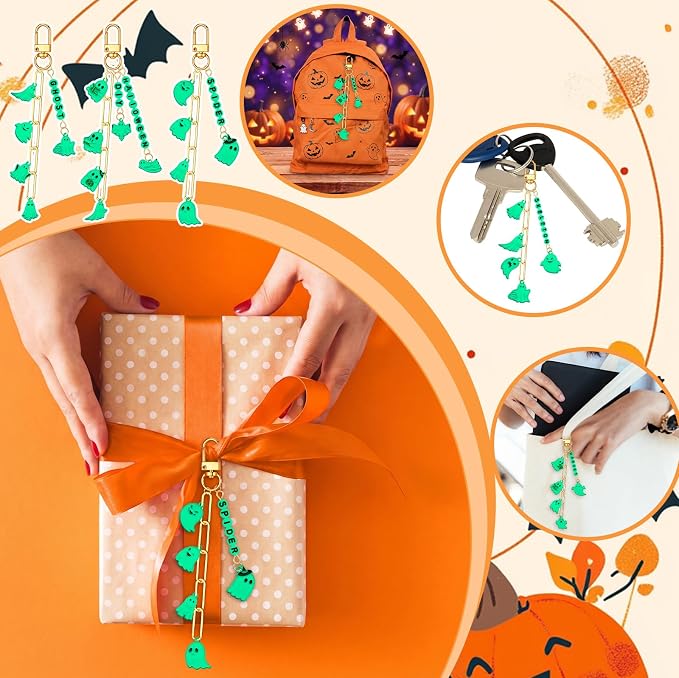 558 Pcs Halloween Ghost Charms Keychain Making Kit DIY Ghost Glow in The Dark - Image 4
