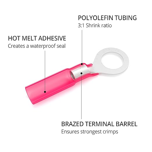 Wirefy 150 PCS Heat Shrink Ring Terminals 1/4" - a Resistant Ring Connectors - Eyelet Wire Connectors - Red 22-16 AWG