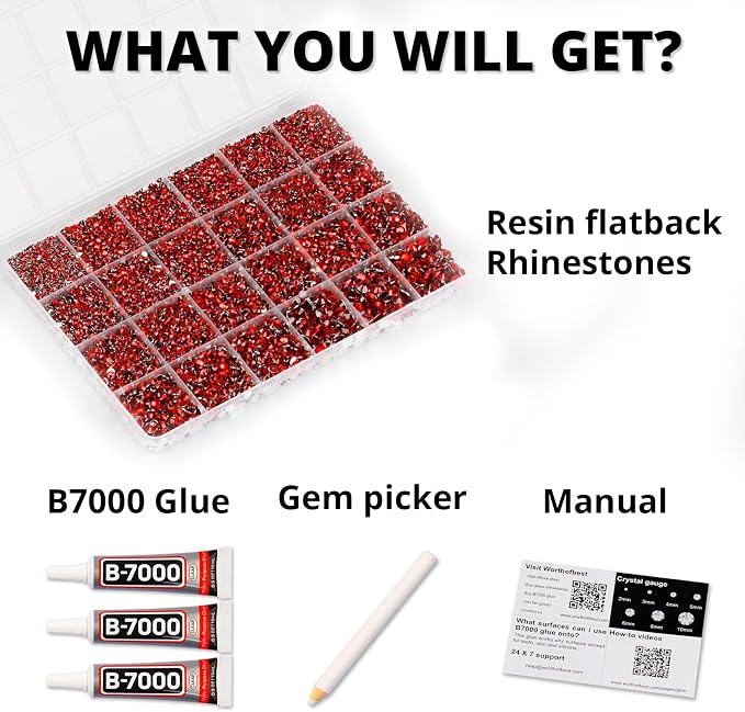 33000Pcs Red Rhinestones for Bedazzling, 6mm Siam Flatback Gems Bedazzler Kit - Image 2