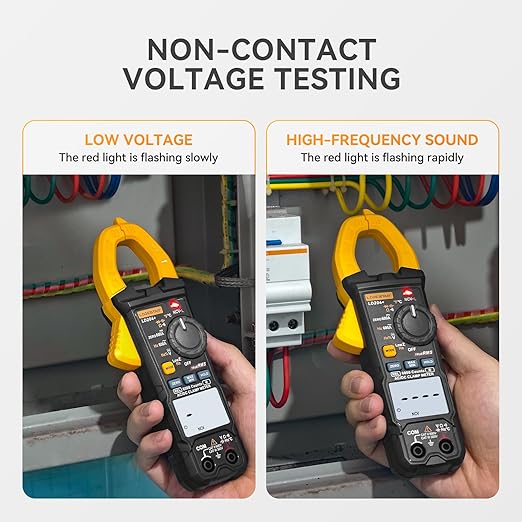 Digital Clamp Meter 6000 Counts Voltage Tester with Auto Range,AC/DC High Voltage,AC/DC Current,DC Power, ACV VFD, Resistance, Capacitance, Diode, Live Wire Test, NCV, True RMS,AC Current Meter LD206+