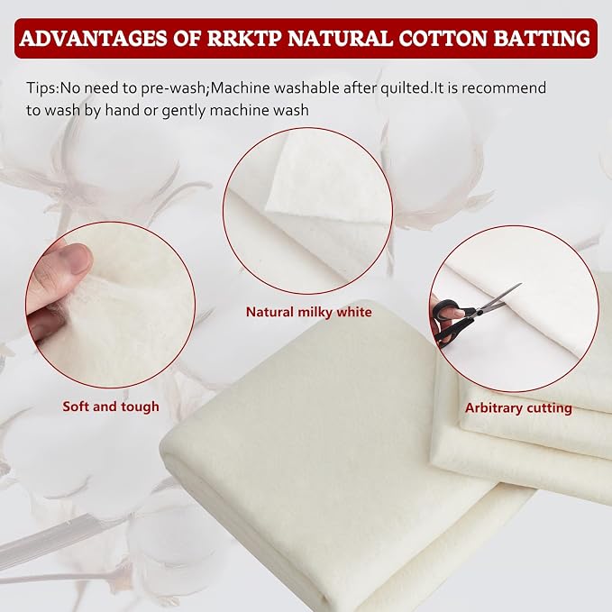 RRKTP Cotton Batting for Quilting，200 g/m² Lightweight Quilt Batting Twin - Image 3