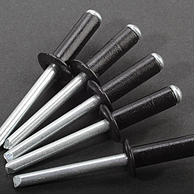 Linkup 200pcs pack 2mm x 4mm mini Black pop blind Rivets, 1/12" x 5/32" small Black pop rivets,Aluminum Body Steel Mandrel Rivets (Black),Dome Head aluminum rivets